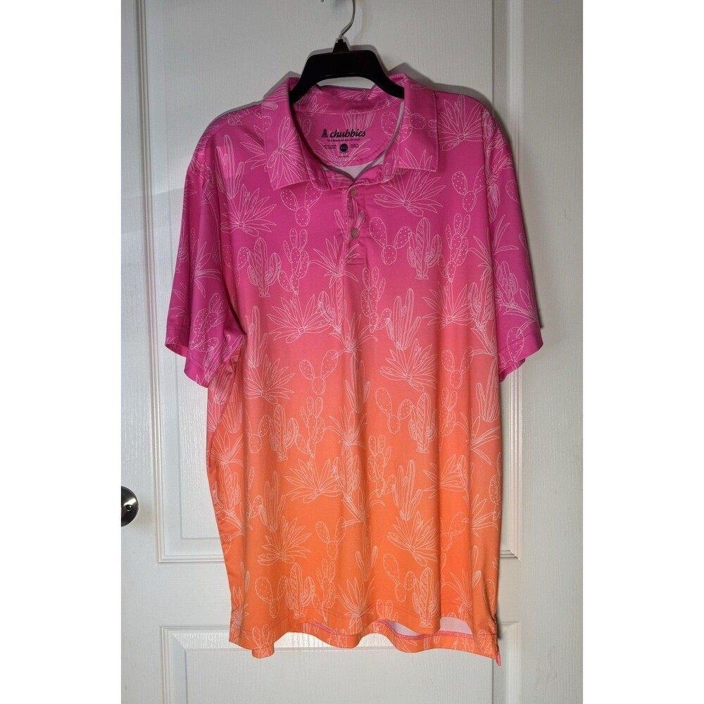 Chubbies Men’s The Sunset Succulent Performance Polo Shirt Sz XXL Bright Pink